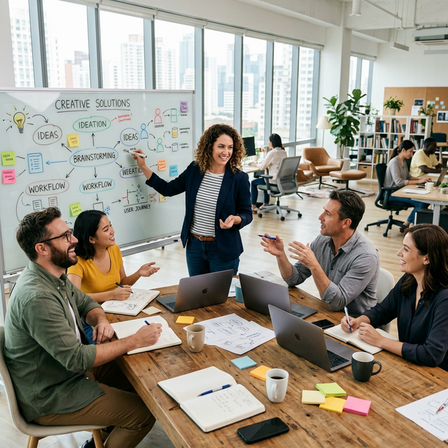 Een groep collegas die aan het brainstormen zijn