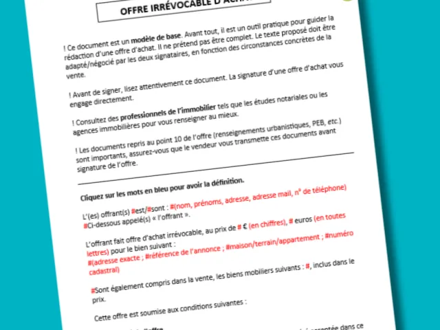 1ère page du modèle d'offre d'achat en langage clair pour la Wallonie.